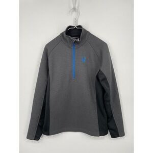 Spyder Sweater Mens Medium Gray Blue 1/2 Zip Jacket Pullover Fleece Lined